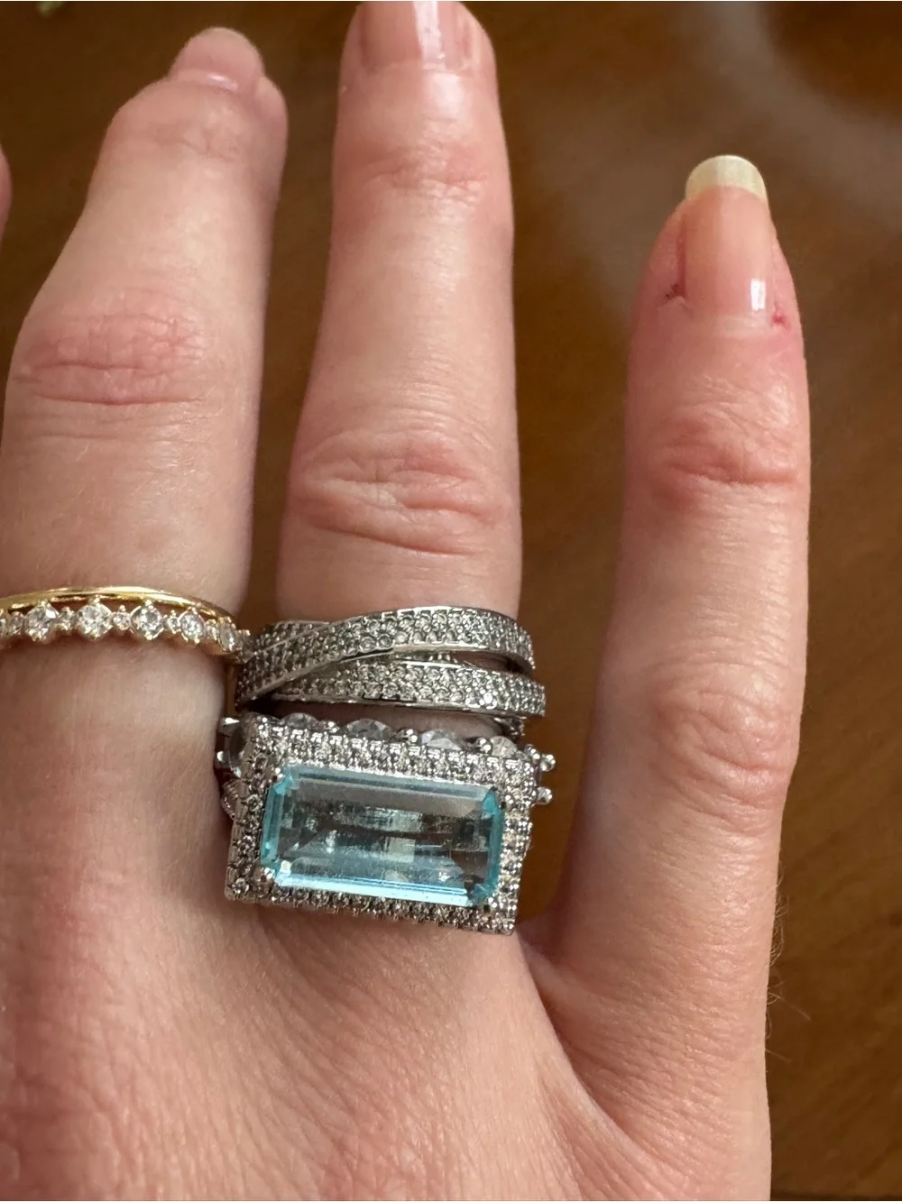OLIVIA HAYES VINTAGE SILVER TURQUOISE GLASS RING SET, size 7 - Picture 2 of 8